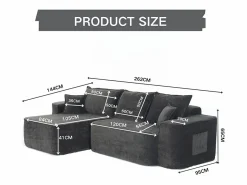 DripeX Sofás Club|Sofá modular ángulo izquierdo - Chenilla - 3 cojines y 2 orejeros - 262x144x65cm