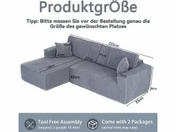 DripeX Sofás Club|Sofá modular ángulo izquierdo terciopelo acanalado, 2 cojines y chaise longue 128cm,