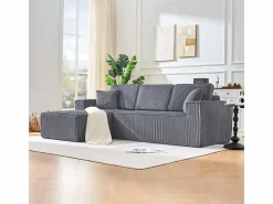 DripeX Sofás Club|Sofá modular ángulo izquierdo terciopelo acanalado, 2 cojines y chaise longue 128cm,