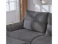 DripeX Sofá modular ángulo terciopelo acanalado, portavasos, 2 pufs y 3 cojines, 268x174x80cm, Gris antracita Best