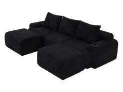 DripeX Sofás Club|Sofá modular ángulo terciopelo acanalado, portavasos, 2 pufs y 3 cojines, 268x174x80cm,