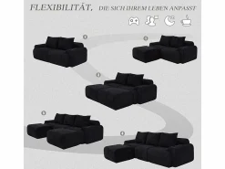 DripeX Sofás Club|Sofá modular ángulo terciopelo acanalado, portavasos, 2 pufs y 3 cojines, 268x174x80cm,
