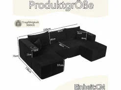 DripeX Sofá Modular|Sofás Club|Sofá modular ángulo terciopelo acanalado, 2 pufs, portavasos y cojines, , 230x138x75cm