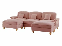 Sofá modular U líneas curvas reposabrazos florales puf móvil chenilla salón Rosa Discount