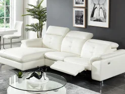 Vente-unique Sofá (ángulo izquierdo) relax de piel blanca - LISMORE Blanco Outlet
