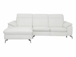 Vente-unique Sofá (ángulo izquierdo) relax de piel blanca - LISMORE Blanco Outlet