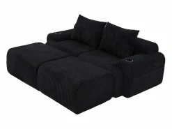 DripeX Sofás Club|Sofá ángulo modular terciopelo acanalado, portavasos, 2 pufs y 2 cojines, 200x174x80cm,
