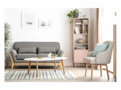 Miliboo Sofá nórdico 2 plazas azul claro patas madera YOKO Verde claro