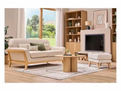 Miliboo Sofá Escandinavo|Sofá nórdico 2 plazas beige madera YOKO