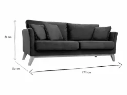 Sofá nórdico 3 plazas terciopelo oscuro desenfundable patas madera OSLO^Miliboo Online