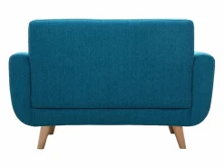 Miliboo Sofá nórdico 2 plazas petróleo y madera de caucho maciza PURE Azul Hot