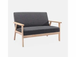 Sweeek Sofá o banco con tela y patas de madera, 2 plazas gris oscuro Gris antracita Discount