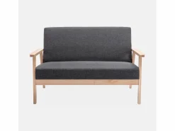 Sweeek Sofá o banco con tela y patas de madera, 2 plazas gris oscuro Gris antracita Discount