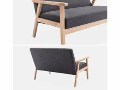 Sweeek Sofá o banco con tela y patas de madera, 2 plazas gris oscuro Gris antracita Discount