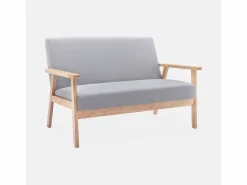 Sofá o banco con tela y patas de madera, 2 plazas^Sweeek Outlet