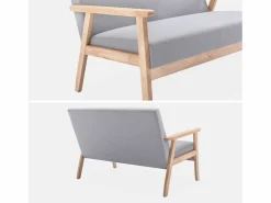 Sofá o banco con tela y patas de madera, 2 plazas^Sweeek Outlet