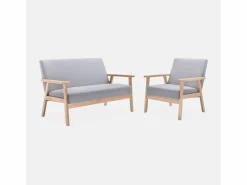 Sofá o banco con tela y patas de madera, 2 plazas^Sweeek Outlet