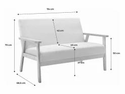 Sofá o banco con tela y patas de madera, 2 plazas^Sweeek Outlet