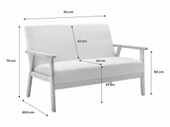 Sofá o banco con tela y patas de madera, 2 plazas^Sweeek Outlet