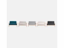 Sofá o banco con tela y patas de madera, 2 plazas azul esmeralda^Sweeek Discount
