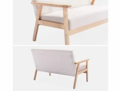 Sweeek Sofá o banco con tela y patas de madera, 2 plazas Beige Outlet
