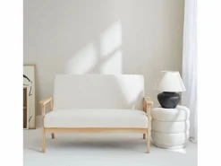 Sweeek Sofá o banco de borreguito y patas de madera, 2 plazas Crema Outlet