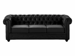 Vente-unique Sofá 3p + 1 sillón CHESTERFIELD - Piel sintética - Negro Clearance