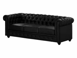 Vente-unique Sofá 3p + 1 sillón CHESTERFIELD - Piel sintética - Negro Clearance