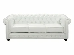 Vente-unique Sofá 3p + 1 sillón CHESTERFIELD - Piel sintética - Blanco Hot