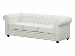 Vente-unique Sofá 3p + 1 sillón CHESTERFIELD - Piel sintética - Blanco Hot