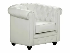 Vente-unique Sofá 3p + 1 sillón CHESTERFIELD - Piel sintética - Blanco Hot