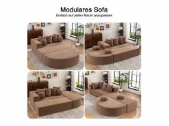 Sofá panorámico 5 plazas modular - de tejido Chenilla marrón - con 6 cojines - 263x171x66cm^DripeX New