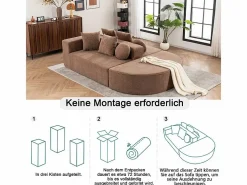 Sofá panorámico 5 plazas modular - de tejido Chenilla marrón - con 6 cojines - 263x171x66cm^DripeX New