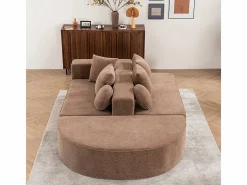Sofá panorámico 5 plazas modular - de tejido Chenilla marrón - con 6 cojines - 263x171x66cm^DripeX New