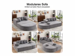 Sofá panorámico 5 plazas modular - de tejido Chenilla - con 6 cojines - 263x171x66cm^DripeX New