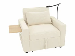 ModernLuxe Sofá plegable multifunción - con puertos de carga USB - con soporte para teléfono - Tejido de pana - Beige Outlet