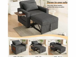 ModernLuxe Sillón Cama|Sofá plegable multifunción - con puertos de carga USB - con soporte para teléfono - Tejido de pana -