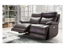 Sofá reclinable eléctrico de cuero Ducka-Marrón-Sistema Eléctrico-3 plazas^Les Tendances Best