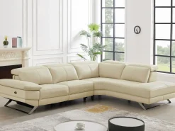 Vente-unique Sofá reclinable eléctrico de esquina derecha PUNO II en piel de vacuno Beige Outlet