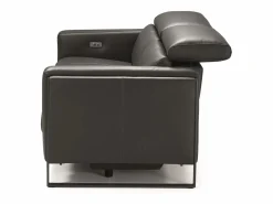 Sofá reclinable eléctrico de cuero Kinston-Gris oscuro-2 asientos fijos^Les Tendances