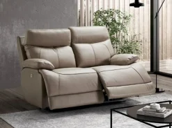 Sofá reclinable eléctrico de cuero Ducka-Marrón claro-Sistema Eléctrico-3 plazas^Les Tendances New