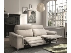 Sofá reclinable eléctrico de microfibra Kuiza-Color claro-Número de plazas Sillón reclinable eléctrico de 3 plazas^Les Tendances Clearance