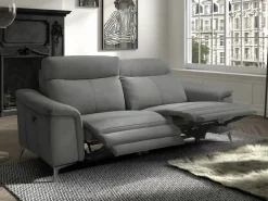Sofá reclinable eléctrico de microfibra Kuiza-Color claro-Número de plazas Sillón reclinable eléctrico de 3 plazas^Les Tendances Clearance