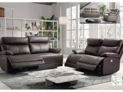 Sofá reclinable eléctrico de cuero Ducka-Marrón-Sistema Eléctrico-2 plazas^Les Tendances Clearance