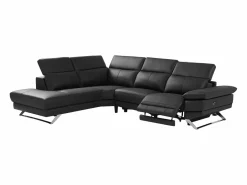 Vente-unique Sofá reclinable eléctrico de esquina izquierda PUNO II en piel de vacuno negra Negro Online