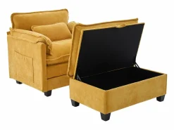 Sofá recto - Sofá con bolsillos laterales y reposapiés con espacio de almacenamiento - para sala de estar y dormitorio Amarillo Clearance