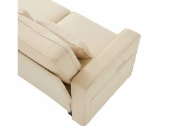 Sofá recto de 4 plazas con consola - 2 portavasos y USB - bolsillos laterales y 4 almohadas - tejido de lino^ Online