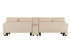Sofá recto de 4 plazas con consola - 2 portavasos y USB - bolsillos laterales y 4 almohadas - tejido de lino^ Online