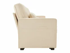 Sofá recto de 4 plazas con consola - 2 portavasos y USB - bolsillos laterales y 4 almohadas - tejido de lino^ Online