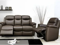 Vente-unique Sofá relax 3+1 plazas de piel color marrón EVASION Marru00f3n Hot